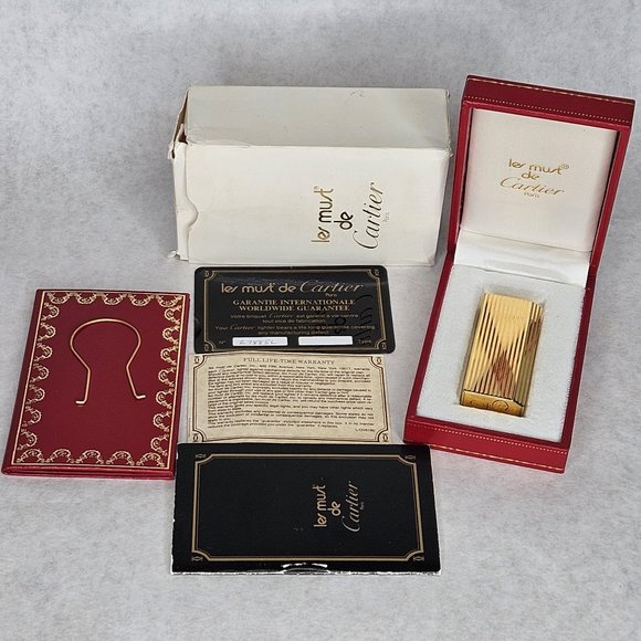 Cartier Other - Les Must De Cartier Gold Plated Briquet Lighter 27885L with Box Certificate Case
